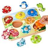 EDUJOY Wooden Puzzles for Toddlers 1-3, Baby Puzzle 12-18 Months, Montessori Toys for 1 2 Year Old Boys Girls Birthday Gifts, Animal Peg Puzzles for Toddlers Ages 2-4, Preschool Learning Activities