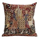 Charlotte Home Furnishings Couch Pillow Cover 16X16 in, Lady & Unicorn Decorative Red Throw Pillow Cover, Belgian Medieval Tapestry Bed Room Home Decor Sofa Cushion Cases, Soft Cotton Jacquard Woven