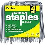Zevlux Landscape Staples Galvanized Garden Stakes,4 inch 50 Pack 12 Gauge Heavy Duty Garden Pins for Fences, Lawns, Weed Barriers and Landscape Fabrics, Irrigation Hose,Yard Lawn, Landscape Fabric