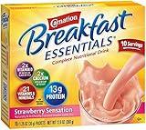 Carnation Breakfast Essentials Strawberry Sensation Flavor 36 Gram Individual Packet Powder, 11001937 - Box of 10