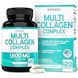 Multi Collagen Pills for Women & Men (120 Capsules) Type I, II, III, V and X - Pure Hydrolyzed Collagen Peptides Supplement - Hair, Skin, Nails & Joint Support - 3rd Party Tested, Non GMO & USA Made