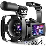 5K Video Camera Camcorder, UHD 64MP Vlogging Camera for YouTube with 3" 270° Rotatable Touch Screen, Digital Camera with IR Night Vision, 16X Zoom/WiFi/Webcam/HD/32GB Card/2 Batteries/Microphone