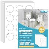 MaxGear 2" Round Sticker Labels, for Inkjet or Laser Printer, Matte White Printable Labels Sheets, Strong Adhesive, Dries Quickly, Holds Ink Well, 30 Sheets, 360 Pcs