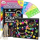 ZMLM Scratch Paper Art-Crafts Gift: 2 Pack Rainbow Notebooks Supplies Toys Easter Basket Stuffers for 3 4 5 6 7 8 9 10 Years Old Girls and Boys Kids Birthday Party Games (Pink)