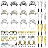 Tawecrew 39 Pieces New Years Eve Party Supplies 2026,Happy New Year Headband Tiara, New Year Glasses,Metallic Fringed Noise Makers New Years Party Favors