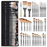 Nicpro 40 PCS Paint Brush Set, Professional Acrylic Paint Brushes with Palette Knife and Canvas Roll, Suitable for Acrylic Painting, Oil, Watercolor, Gouache, Art Supplies Painter Gifts for Artist