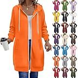 GOHRSHA Teacher Outfits for Women Long Hoodies for Women Full Zip Up Pullover Tunic Sweatshirts with Pockets Trendy Fall Winter Clothes Y2K Cruise Essentials Orange