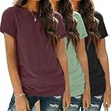 SUNBS Womens Summer Tops Short Sleeve T-Shirts Fashion 3 Pack Basic Tees Comfy Clothes Workout Casual Vacation Outfits 2025 RedGreenBlack L
