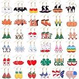 Nosiny 36 Pairs Holiday Earrings Variety Pack Halloween Christmas Fall Thanksgiving Gifts for Women Teacher Party Favors(Stylish Hook Earrings)