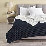 Great Bay Home Ribbed Texture Reversible Navy Throw Blanket, Fluffy and Luxurious Full Queen Blanket (90" x 90" Blanket, Navy)