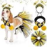 SilTriangle 3 Pcs New Year Dog Costume Set Including Wine Glass Headband Happy New Year Dog Tutu Dress Cute Pet Tutu Gold and Black Star Pet Scarf for Medium Animal Holiday Outfit Accessory