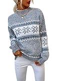 Traumaing Women’s Snowflake Christmas Sweater Casual Long Sleeve Knitted Pullover Sweaters Crewneck Loose Jumper Tops Grey M