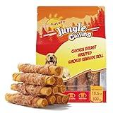 Jungle Calling Dog Treats Smoked Chicken Wrapped Rawhide Rolls, High Protein Dog Chews, Rawhide Chews for Medium and Large Dogs, 10.6 Oz