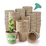 GROWNEER 120 Packs 3 Inch Peat Pots Plant Starters for Seedling with 15 Pcs Plant Labels, Biodegradable Herb Seed Starter Pots Kits, Garden Germination Nursery Pot