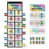 ABCxGOOD Class Jobs Pocket Chart Class Management Educational Pocket Chart Teacher's Helper, Preschool Classroom Must Haves Supplies, Great for Classroom Homeschool. (Black) (Black, 29.5"*10")