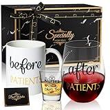 PUGED Nurse Women Gift Set Before Patients After Patients Nurses Need Shots Too Glass 11 Oz Coffee Mug 18 Oz Stemless Wine Cup and 2 Oz Nurse Shot Glass for Her Funny Nurses Graduation Gifts