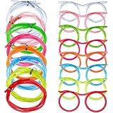 8 Pieces Silly Straw Glasses Crazy Fun Loop Straws Novelty Drinking Eyeglasses for Annual Meeting Fun Parties Birthday Assorted Colors