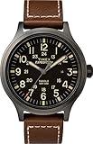 Timex Men's Expedition Scout 43mm Watch – Black Dial & Case with Brown Leather Strap