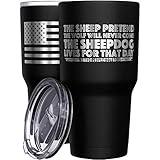 We The People Holsters - The Sheepdog Lives For That Day - Police Travel Coffee Mug - American Flag Coffee Travel Mug - Law Enforcement Tumbler - Double Insulated Tumbler - 30 oz