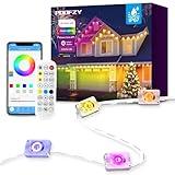 POOFZY Permanent Outdoor Lights for House,200ft RGB+IC Smart Outdoor Decor, 50 Scene Modes,App/Remote Control,IP67 Waterproof,for Christmas,Halloween,Daily & Holiday Party Decor,House Roof Lighting