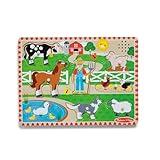 Melissa & Doug Old MacDonald's Farm Song Puzzle – 8-Piece Wooden Peg Puzzle with Light-Activated Sounds, Music Learning Toy for Toddlers and Preschoolers Ages 2+