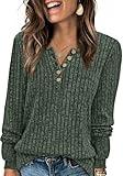 XIEERDUO Christmas Sweater for Women Long Sleeve Tops Tunic Sweaters to Wear with Leggings Trendy Henley Shirts Green Xl