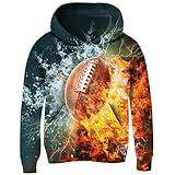Idgreatim Boys Football Hooded Sweatshirt Size 14-16T Teens 3D Rugby Football Pullover Hoodies with Big Pocket Youth Fall Winter Back to School Clothes