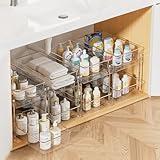 Vtopmart 4 Pack Bathroom Organizer, 2 Tier Clear Under Sink Organizers Vanity Countertop Storage Container,Cabinet Drawers Bins, Pull-Out Organization with Track for Pantry, Kitchen