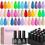 Beetles Summer Gel Nail Polish Set Green Pink Blue Glitter Nude Manicure Kit 23 Pcs 20 Colors Gifts for Women with Base Matte Glossy Top Coat Uv Lamp Needed Rainbow Magic