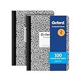 Oxford Composition Notebooks, 9-3/4 x 7-1/2 Inch School Journals, College Ruled Paper, Black Marble Covers, 100 Sheets per Book, 2 Pack (1002515)