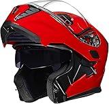 ILM Motorcycle Modular Full Face Helmet Flip up Dual Visor Motorbike Moped Street Bike Racing for Adult,Men and Women DOT Model 906(Bright Red,Large)