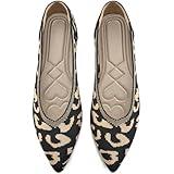 HARENCE Women's Flats Ballet Shoes: Comfortable Pointed Toe Soft Knit Flat Casual Slip On Work Dress Shoes for Walking Wedding Dating Leopard