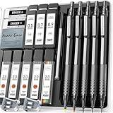 Four Candies Metal Mechanical Pencil Set, 3PCS Art Drafting Pencils 0.5, 0.7, 0.9MM & 2PCS 2MM Mechanical Drawing Pencils with 420PCS Leads (4B 2B HB 2H Color) for Writing Sketching Drawing (Black)
