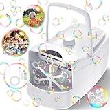 Bubble Machine, Automatic 18000+ Per Minute Big Bubbles Blower Maker for Kids Toddlers with 2 Speeds,6 Wands,Operated by Plugin or Batteries for Outdoor/Indoor Birthday Parties,Wedding (White)