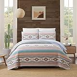 MODERN HEIRLOOM Sunset Canyon 3-Piece Southwestern Stripe Rustic Quilt Set, 100% Cotton Lightweight All Seasons Quilted Coverlet and Sham - Full Queen Size