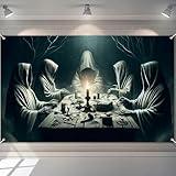 BlissYard Halloween Ghostly Seance Banner 71x43 Inch Creepy Spirits Table with Candle, Ghosts, and Occult Symbols for Haunted House, Horror Party Decorations Happy Halloween Banner