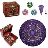Knana 6Pcs Pendulum Board for Divination - Pendulum Crystal for Dowsing, Tarot Dice Astrology Dice with Box, Wiccan Supplies and Tools, Tarot Divination for Beginners