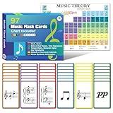 Music Theory Flash Cards with Cheatsheet for Beginners with Study Guide, Includes Notes, Rhythm, Clefs, Time Signatures.