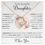LUXUS™ To My Beautiful Daughter – Heart Necklace, Inspirational Jewelry for Daughter, Gift from Father, Empowering Message Necklace in 18K Gold Finish (Standard)