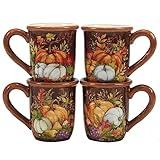 Harvest Blessings Set of 4 Ceramic Mugs – Cozy up with coffee, tea, or cocoa in these festive mugs featuring autumn leaves and pumpkins, perfect for cool fall mornings or family get-togethers