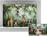 Kate 7x5ft Jungle Animal Backdrops for Photography Monkey Elephant Giraffe Lion Orangutan Background Forest Green Plant Backgrounds Children Birthday Party Props Backdrop