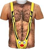 RAISEVERN Mens Muscle T-Shirt Fake Hairy Chest Funny Christmas Short Sleeve 3D Graphic Design Family Shirts Casual Cool Holiday Festival Party Crazy T Shirt Top Tees