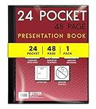 Better Office Products 24 Pocket Bound Presentation Book, Black with Clear View Front Cover, 48 Sheet Protector Pages, 8.5" x 11" Sheets, Art Portfolio, Durable Poly Covers, Letter Size, Black