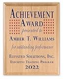 Custom Award Plaque - SOLID WOOD - for Promotion - Retirement - Military - Recognition - Achievements - Sports - School - Business Government Corporate - Solid Wood (Achievement)