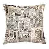 Ambesonne Retro Throw Pillow Cushion Cover, Vintage French Newspaper Background with The Nostalgic and Antique Dated Past Graphic Design, Decorative Square Accent Pillow Case, 24" X 24", Taupe Cream