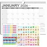 Calendar 2026, Anti Ink Bleed, Durable Thick Paper, Large days Blocks, Wall Calendar 18 Months with Stickers, 17" x 12" Large Simple Style 2026 Calendars for Home, Office, Teacher Supplies- Simple