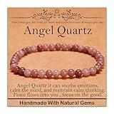 CHCCOYE 4mm Natural Healing Gemstone Bracelet Handmade Yoga Stretch Elastic Bracelet Stress Relief Crystal Jewelry for Men and Women (4mm,Angel Quartz)