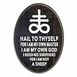 5"X7" Solid Wood Plaque With Metal Hook - Hail To Thyself - Gothic Wall Art, Satanism Cross Patch Plaque For Living Room, Bar, Farm House, Home & Office Decor - A03