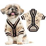ABRRLO Small Dog Sweaters Cute Bear Dog Cardigans Clothes for Small Medium Dogs Boy Girl Puppy Cat Knitting Cardigan Outfits Dogs Winter Coats Warm Pet Doggy Clothes Soft Knitwear (Beige, Small)