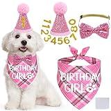 STMK Dog Birthday Outfits, Multi Size Dog Birthday Hat Dog Birthday Girl Bandana Bow Tie Birthday Numbers for Small Medium Dogs Pets (Pink, Small)